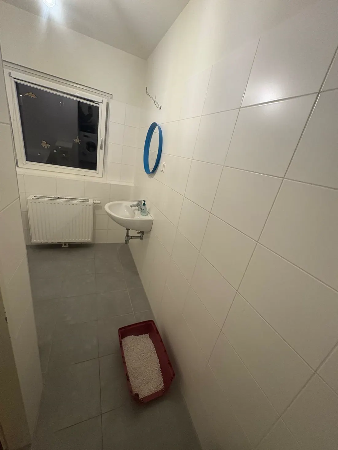 Sauberes weißes Badezimmer nach Räumung und Reinigung